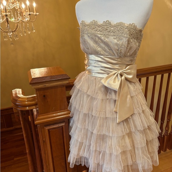 Champagne Gold Dress w/Bow and Tulle Fairiycore Ethereal Romantic Sweet - Picture 7 of 16